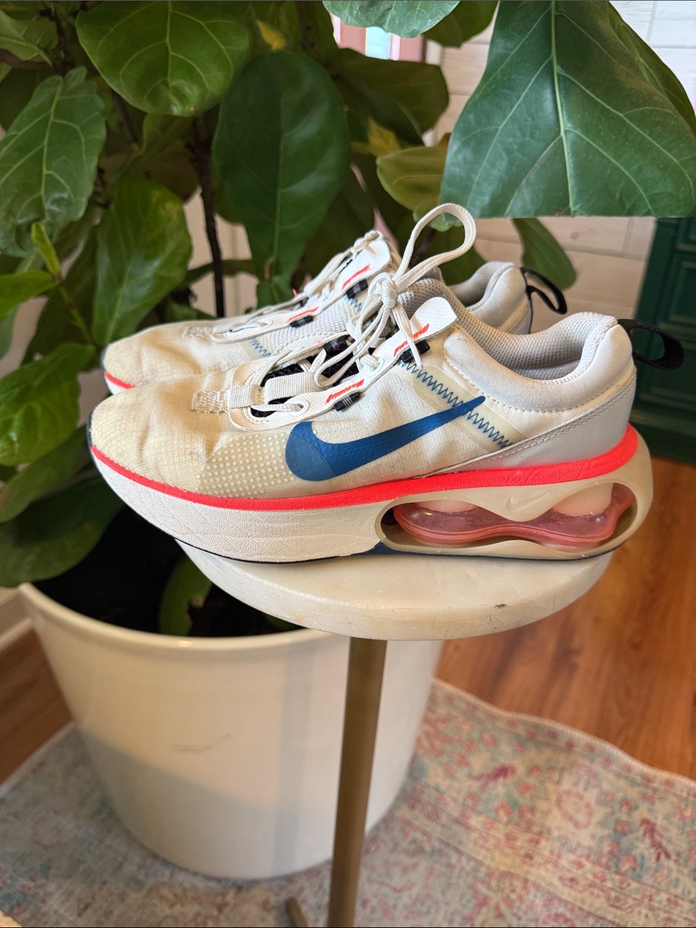 Nike Kids White AIR MAX Sneakers with Blue Swoosh neon Accents